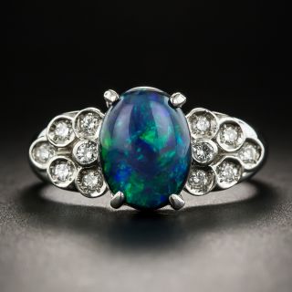 Estate 1.83 Carat Black Opal Cabochon and Diamond Ring - 1