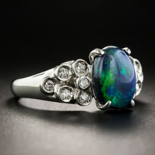 Estate 1.83 Carat Black Opal Cabochon and Diamond Ring