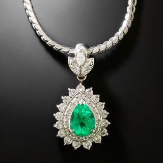 Estate 1.83 Carat Pear-Shaped Emerald and Diamond Necklace - GIA - 3