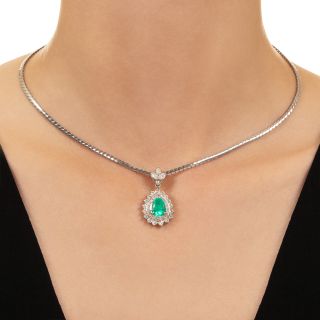 Estate 1.83 Carat Pear-Shaped Emerald and Diamond Necklace - GIA