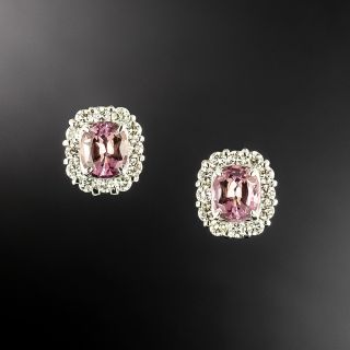 Estate 1.84 Carat Pink Sapphire and Diamond Halo Earrings - GIA  - 2