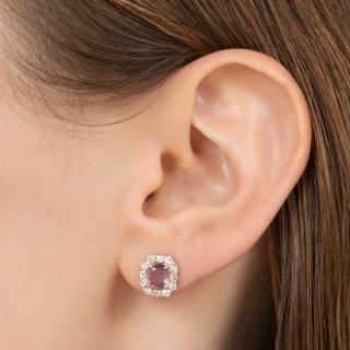 Estate 1.84 Carat Pink Sapphire and Diamond Halo Earrings - GIA 