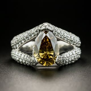 Estate 1.86 Pear-Cut Natural Fancy Dark Yellow-Brown Diamond Ring - GIA  - 1