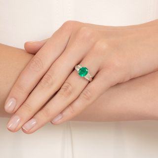 Estate 1.88 Carat Oval Emerald and Diamond Ring - GIA F1