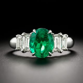 Estate 1.88 Carat Oval Emerald and Diamond Ring - GIA F1 - 2