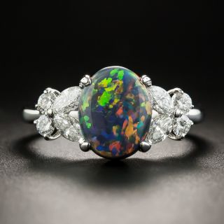 Estate 1.90 Carat Black Opal and Diamond Ring  - 1