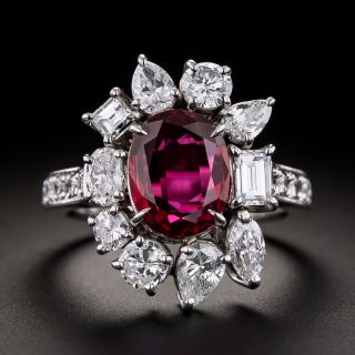 Estate 1.92 Carat Ruby and Diamond Halo Ring  - 2