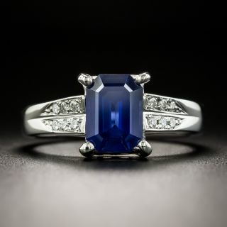 Estate 1.93 Carat Emerald-Cut Sapphire and Diamond Ring  - 2