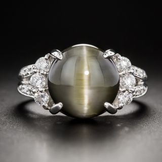 Estate 10.72 Carat Cat's Eye Chrysoberyl and Diamond Ring - 3