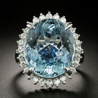 Estate 11.34 Carat Aquamarine and Diamond Halo Ring - 2