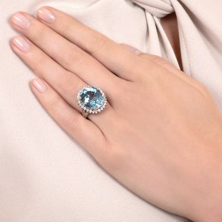 Estate 11.34 Carat Aquamarine and Diamond Halo Ring