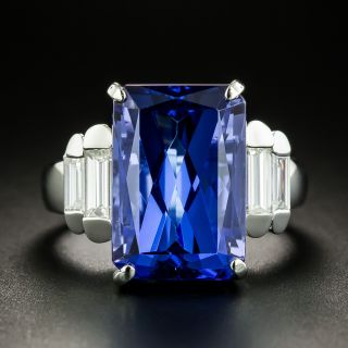 Estate 11.78 Carat Rectangular Tanzanite and Diamond Ring - 1