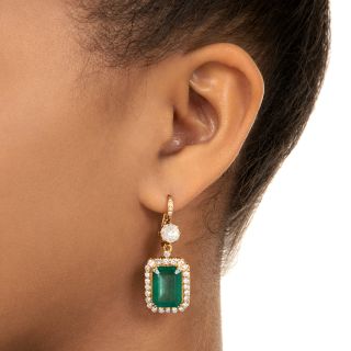 Estate 12.00 Carat Emerald and Diamond Dangle Earrings - GIA F1