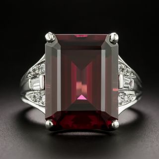 Estate 12.53 Carat Emerald-Cut Rhodolite Garnet and Diamond Ring - 3