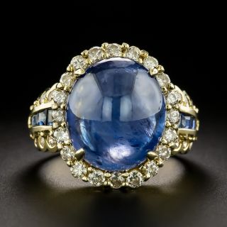 Estate 12.80 Carat Cabochon Sapphire and Diamond 18K Ring - GIA - 3