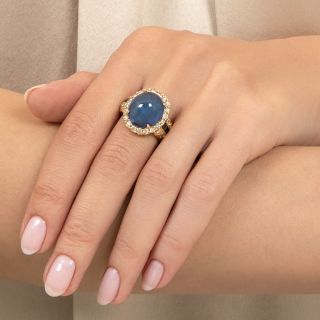 Estate 12.80 Carat Cabochon Sapphire and Diamond 18K Ring - GIA