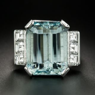 Estate 13.53 Carat Aquamarine and Diamond Cocktail Ring - 1