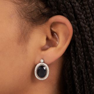 Estate 14.00 Carat Total Weight Midnight-Blue Sapphire and Diamond Earrings