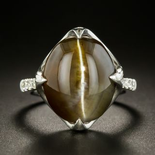 Estate 14.28 Carat Cat's-Eye Chrysoberyl and Diamond Ring - 2