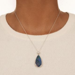 Estate 15.59 Carat Pear-Shaped Boulder Opal And Diamond Necklace