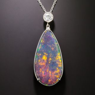 Estate 15.59 Carat Pear-Shaped Boulder Opal And Diamond Necklace - 3