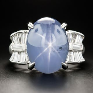 Estate 16.50 Carat Star Sapphire, Platinum Diamond Ring - 1