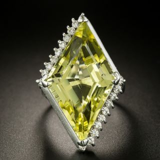 Estate 16.89 Carat Lozenge-Shaped Heliodor/Golden Beryl And Diamond Ring - 3