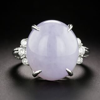 Estate 18.01 Carat Natural Burmese Lavender Jade and Diamond Ring - 3