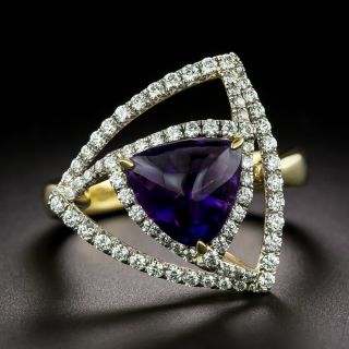 Estate 18K Amethyst and Diamond Triangular Ring by Richard Krementz - 3