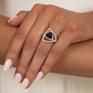 Estate 18K Amethyst and Diamond Triangular Ring by Richard Krementz