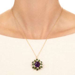 Estate 18K Amethyst, Tourmaline and Diamond Pendant