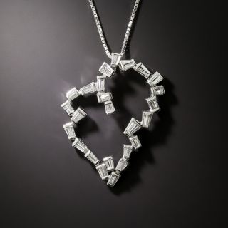 Estate 18K Baguette Diamond Abstract Heart Pendant - 3