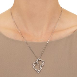 Estate 18K Baguette Diamond Abstract Heart Pendant