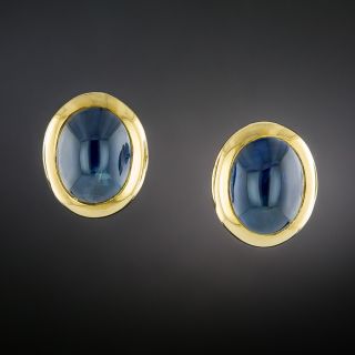 Estate 18K Cabochon Sapphire Earrings - 2