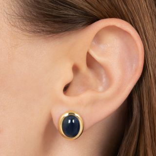 Estate 18K Cabochon Sapphire Earrings