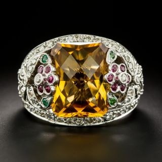 Estate 18K Citrine, Diamond and Multi-Gemstone Cocktail Ring - 3