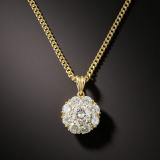 Estate 18K Diamond Cluster Pendant Necklace - 2