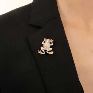 Estate 18K Diamond Frog Brooch