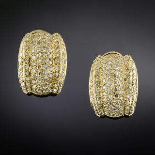 Estate 18K Diamond Hoop Earrings - 3
