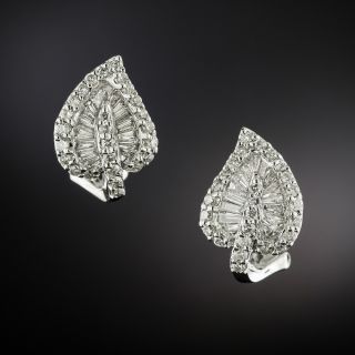 Estate 18K Diamond Leaf Earrings - 3