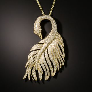 Estate Diamond Swan Pendant - 2
