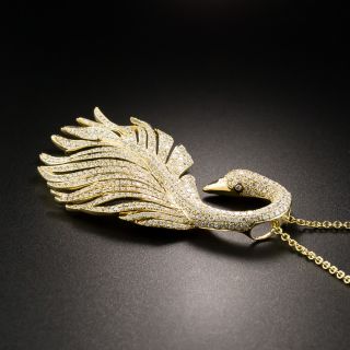 Estate 18K Diamond Swan Pendant