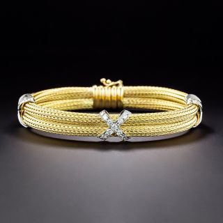 Estate 18K Diamond 'X' Mesh Bracelet - 1