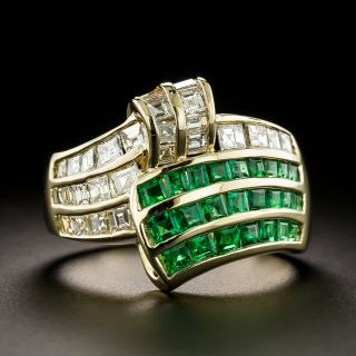Estate 18K Emerald and Diamond Ring - 3