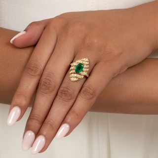 Estate 18K Emerald and Diamond Ring - GIA F1