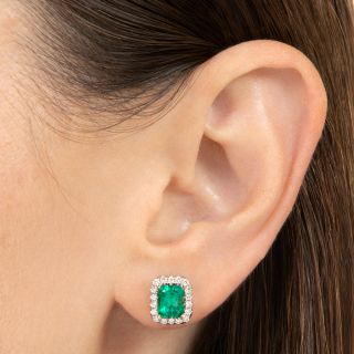Estate 18K Emerald and Diamond Stud Earrings 