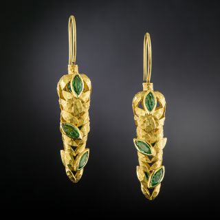 Estate 18K Emerald Dangle Earrings - 4