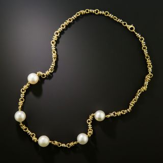 Estate 18K Fancy Link Pearl Necklace - 5