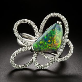 Estate 18K Free-Form Black Opal and Diamond Ring - 2