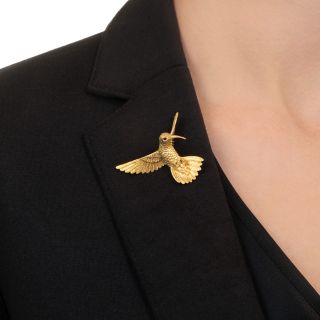 Estate 18K Hummingbird in Flight Brooch
